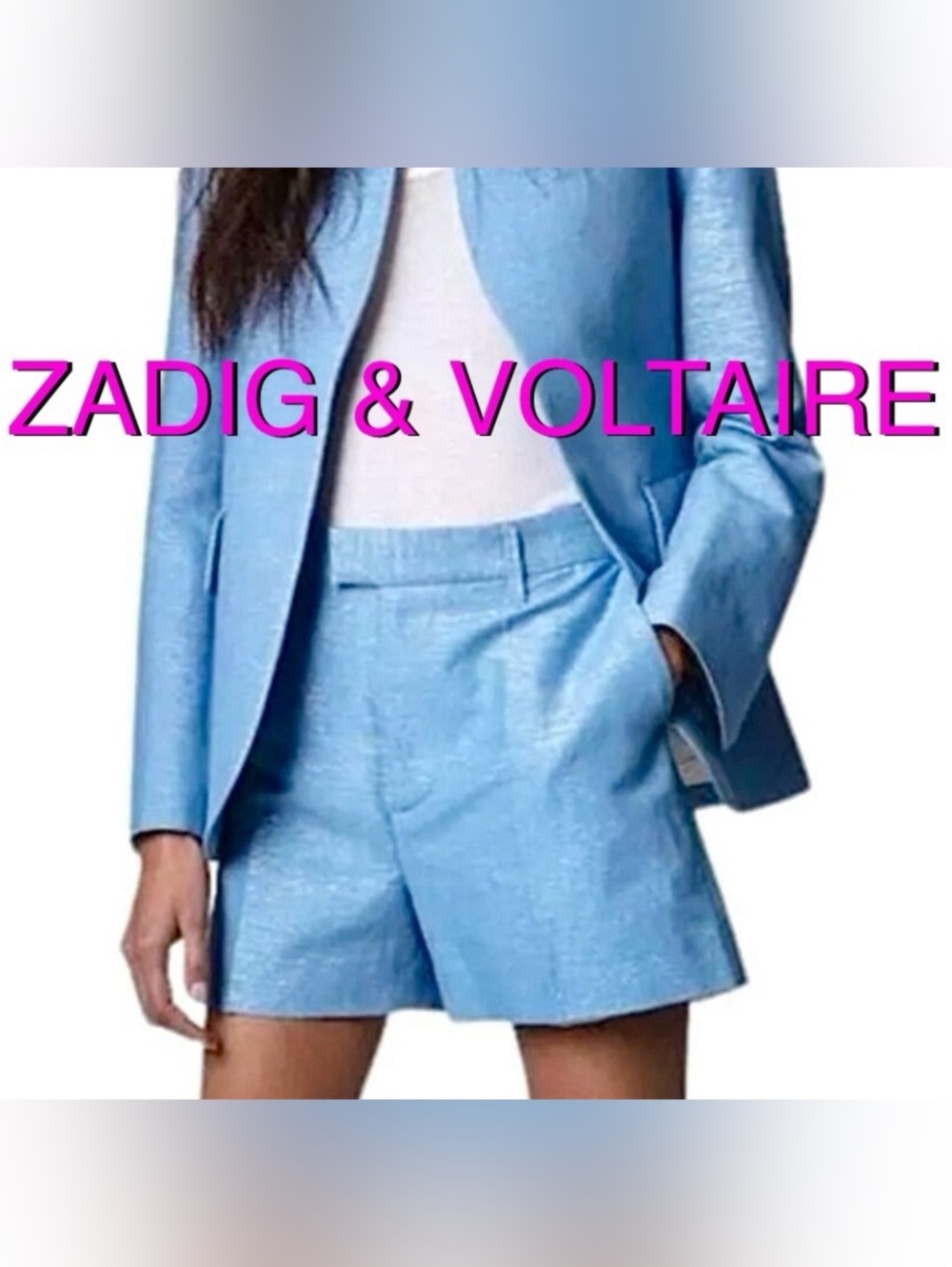 ZADIG & VOLTAIRE Pease Lin Sparkle metallic linen/cotton DRESS SHORTS blue